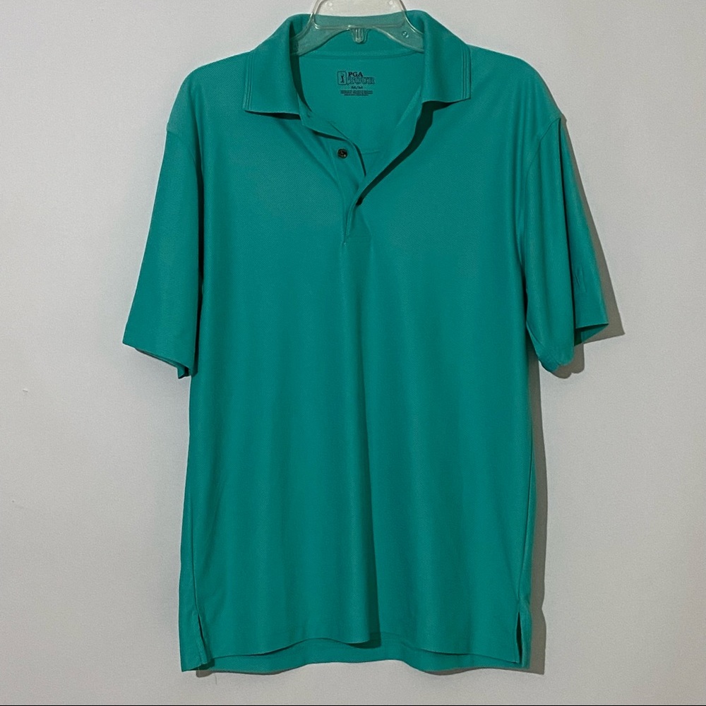 PGA Tour Mens Golf Shirt Polyester Short Sleeve Green Size M Athletic Outdoor